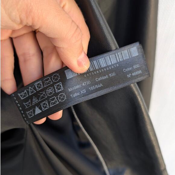 Massimo Dutti Black Leather Full Zip Long Sleeve Biker Jacket, size XS - Picture 7 of 9